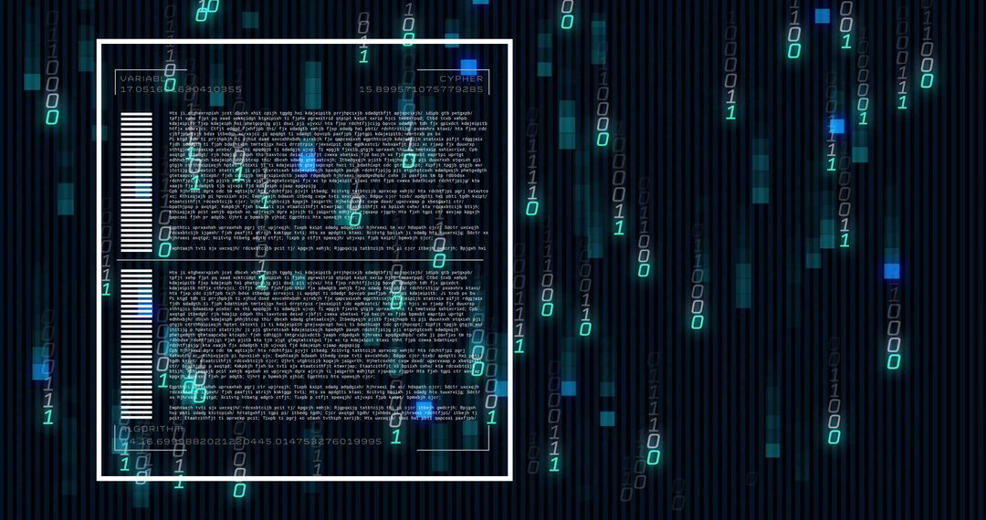 Digital Data Processing and Encryption Concept on Black Background