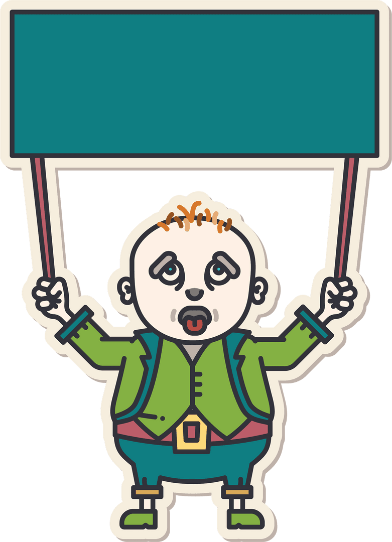 Sad Cartoon Man Holding Banner on Transparent Background