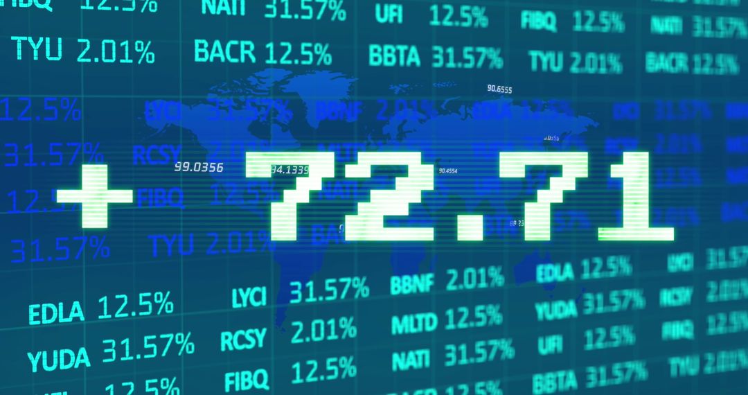 Digital Stock Market Rise Visualization with Global Map and Numbers