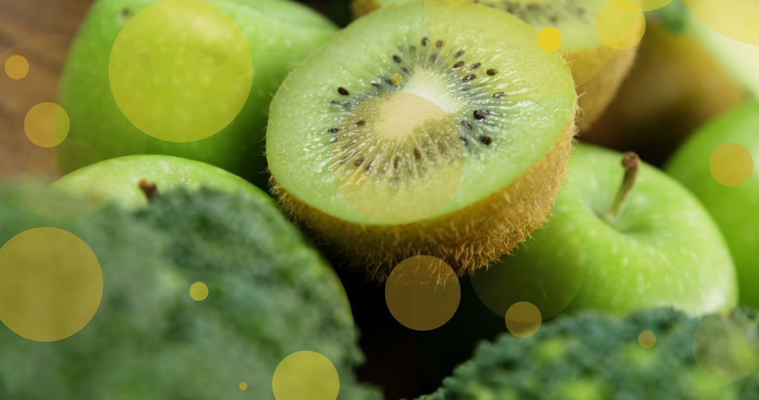 Fresh Kiwi and Green Apples with Yellow Overlays for Nutrition Concepts