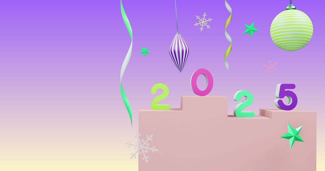 Festive 2025 new year celebration on purple gradient backdrop