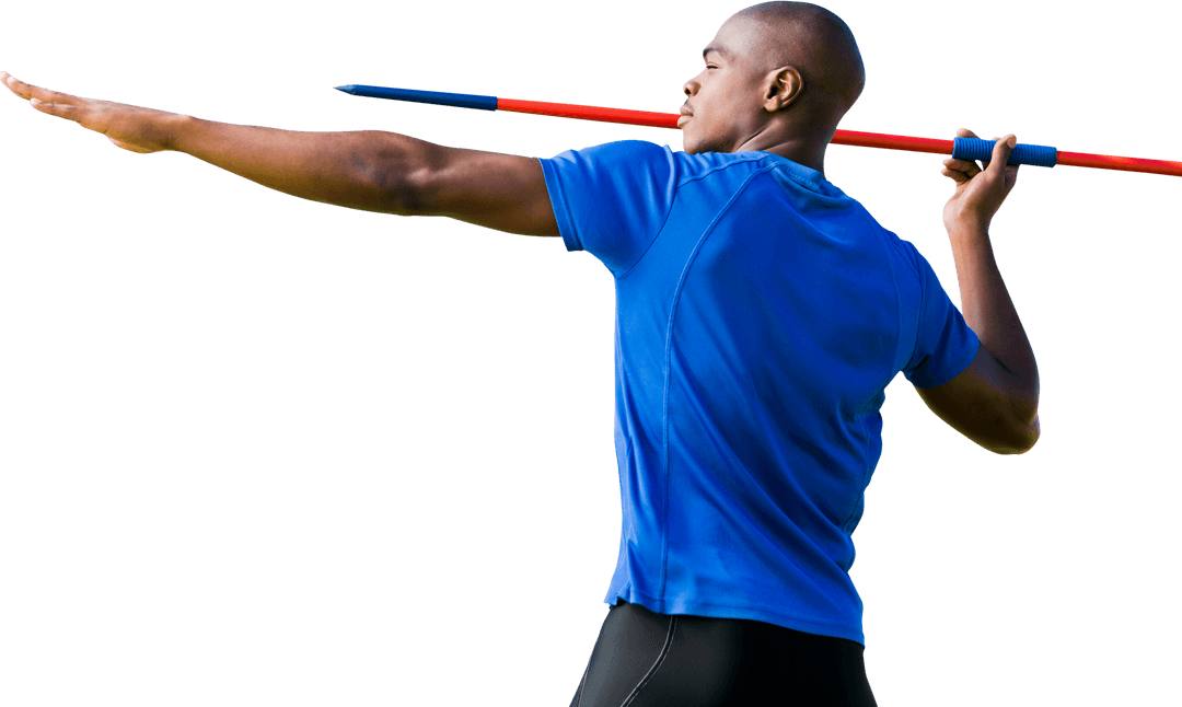 Athletic African American Javelin Thrower on Transparent Background