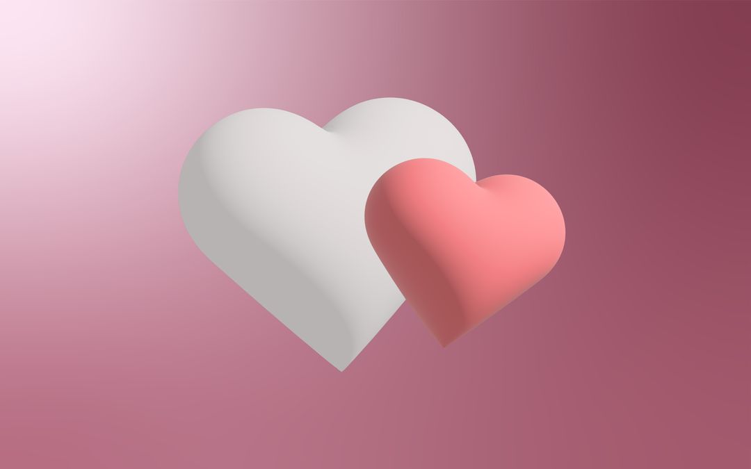 3D Heart Shapes on Pink Gradient Background