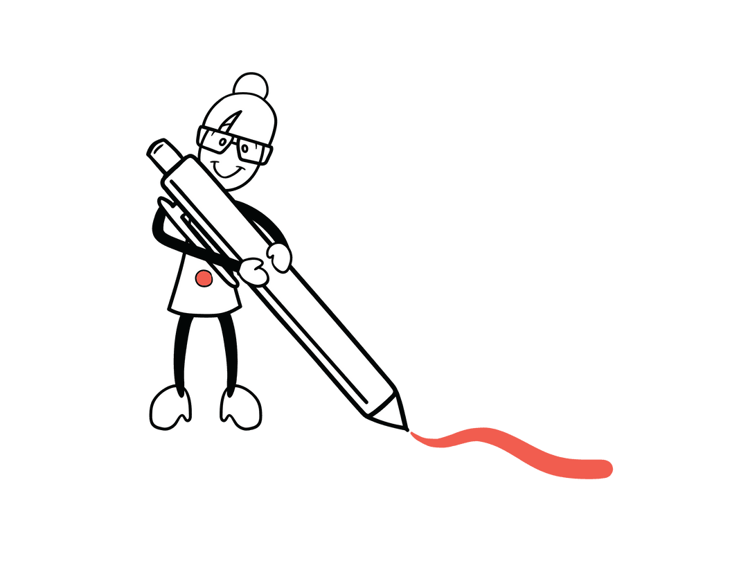 Cartoon Character Writing with Red Pen on Transparent Background