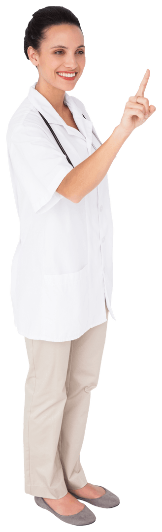 Smiling Female Doctor on Transparent Background Pointing