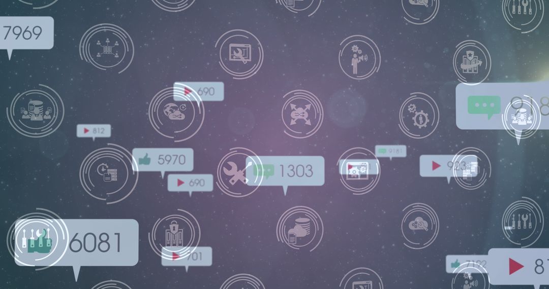 Digital Network of Social Media Activity Icons with Statistics