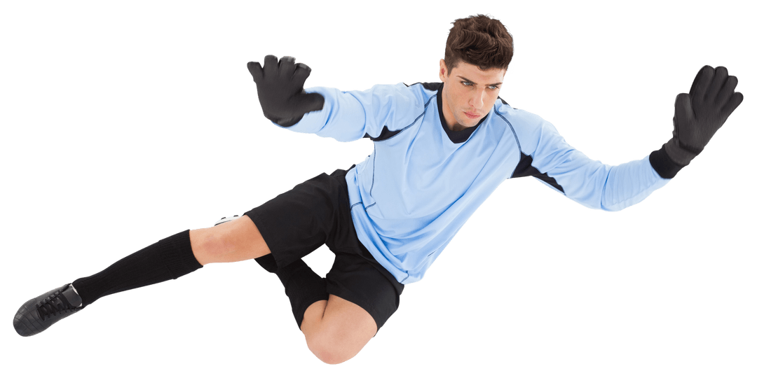 Transparent Male Goalie Diving in Action with Gloves