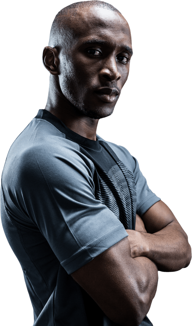 Confident Athlete Flexing Muscles on Transparent Background