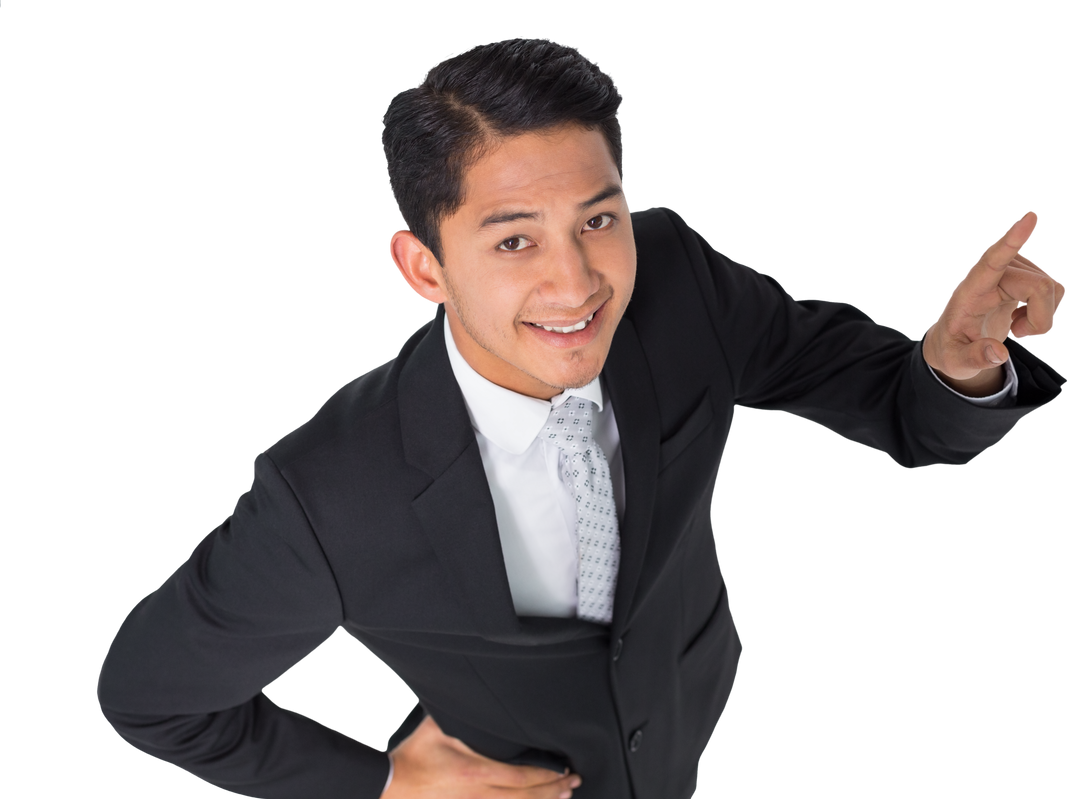 Confident Asian Businessman Pointing Upward on Transparent Background - Download Free Stock Images Pikwizard.com