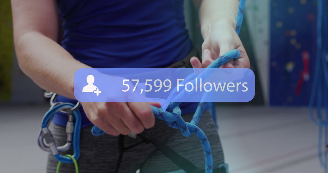 Digital Follower Count Overlaid on Rock Climber