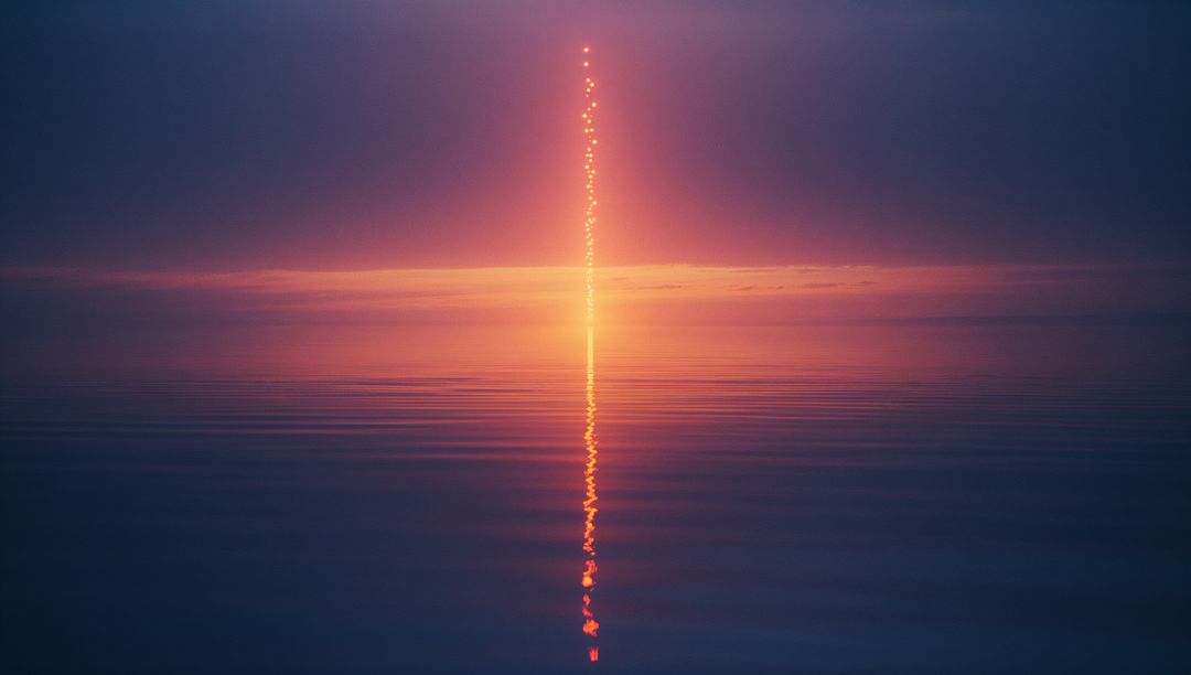 AI-Generated Sunrise Over Water With Reflecting Light Column