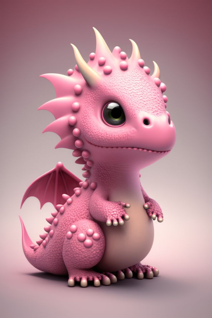 Image of cute pink dragon over gray background, using generative ai technology - Free Images, Stock Photos and Pictures on Pikwizard.com