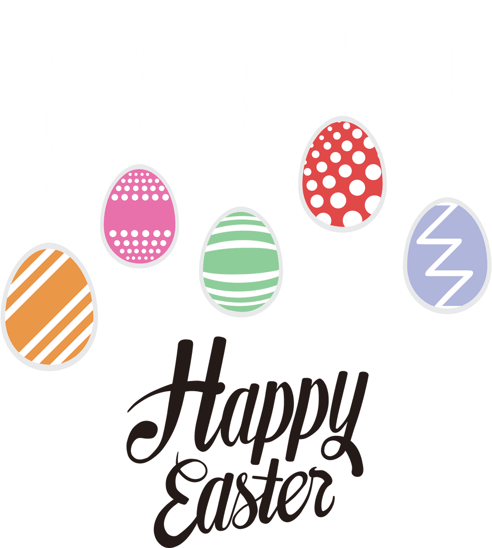 Colorful Easter Eggs Hanging with Happy Easter Text on Transparent Background