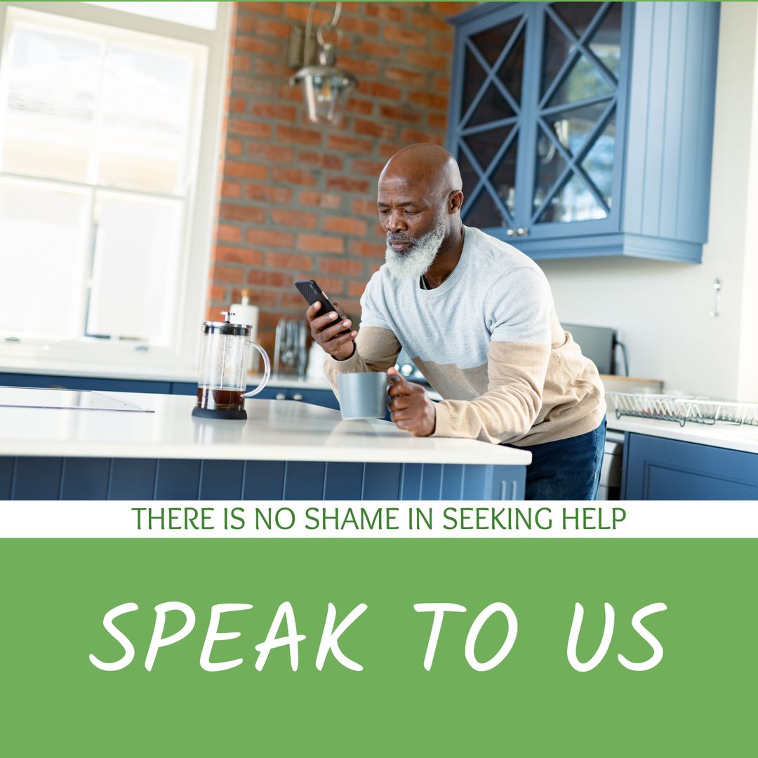 Mature Man Seeking Support with Smartphone Reflection