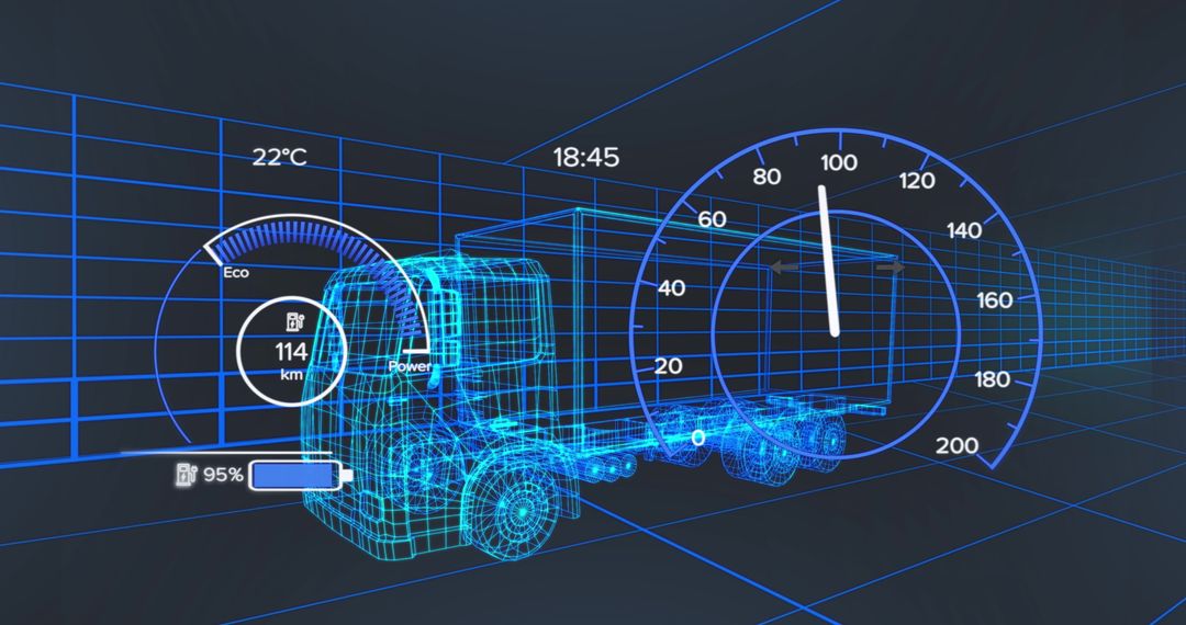 Futuristic Digital Lorry Interface Display with Speedometer