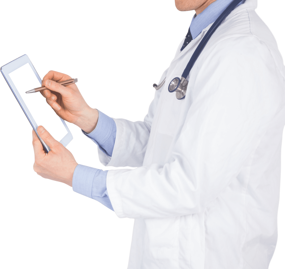 Doctor Using Digital Tablet in Transparent Design