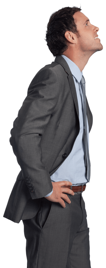 Confident Businessman in Suit Looking Up Transparent Background