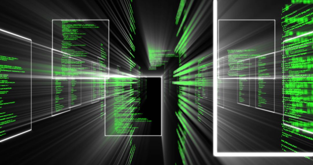 Digital Data Streams Flowing on Black Background