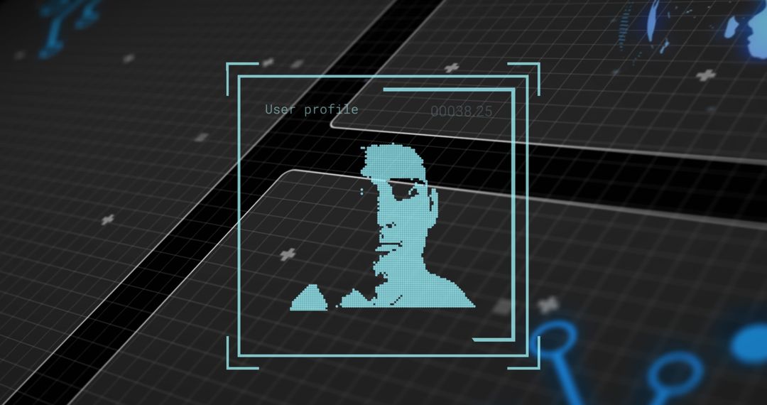 High-Tech Facial Recognition Interface and Digital Data Visualization