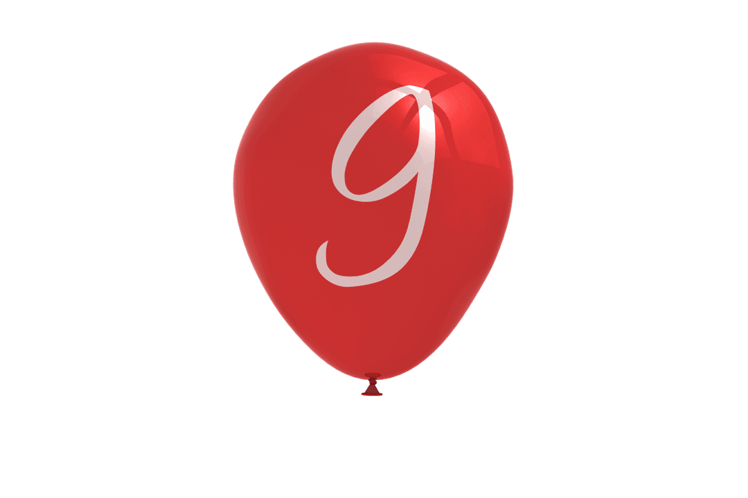 Red Number 9 Balloon on Transparent Background for Celebrations