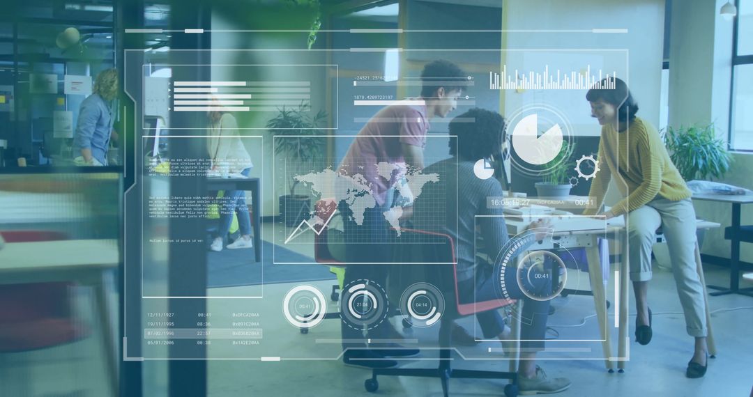 Digital Interface Over Architects Discussing Design Model