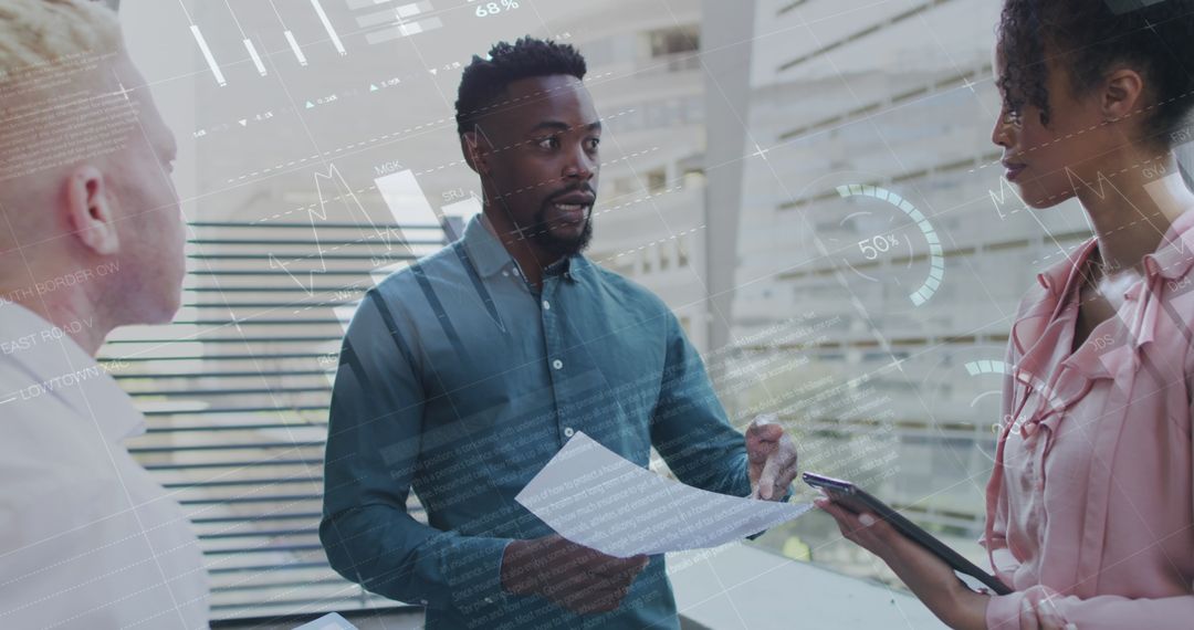 Diverse Professionals Discussing Data Strategy in Modern Office