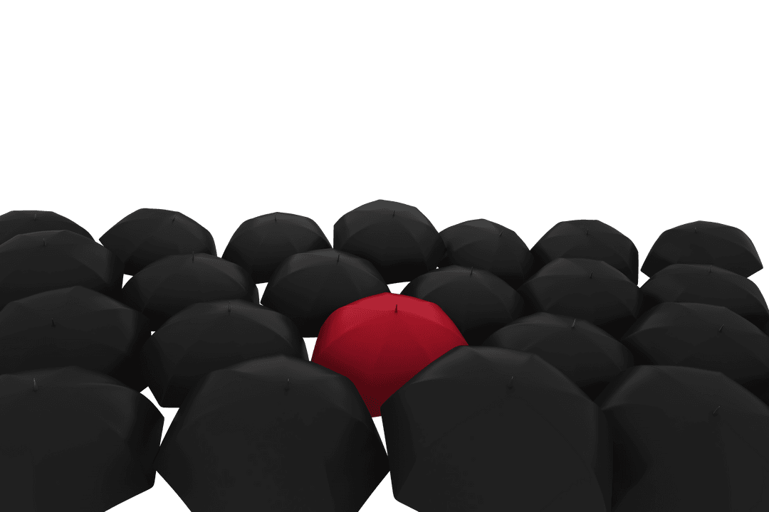 Transparent Red Umbrella Amidst Black Umbrellas Digital Illustration