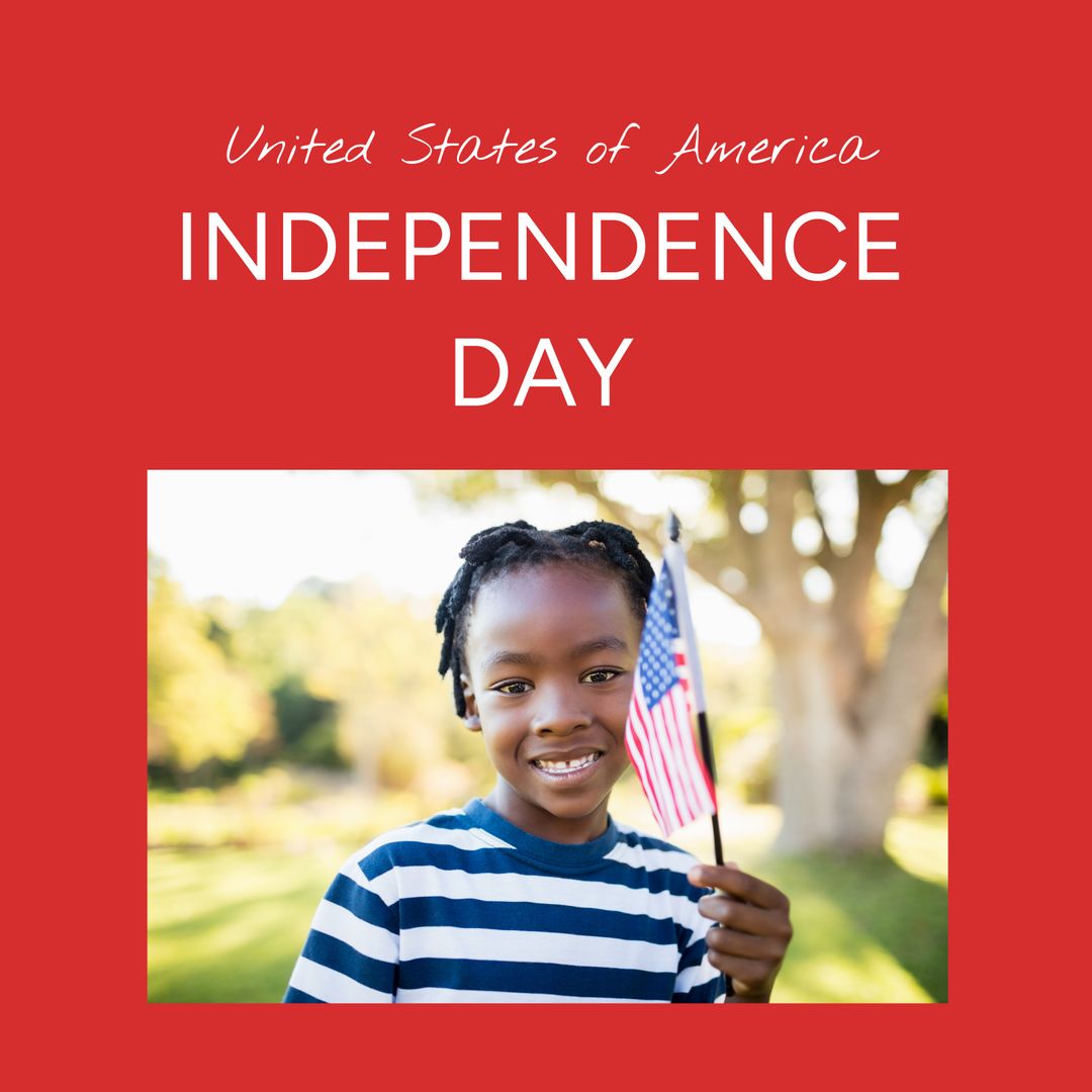 Smiling Boy Holding USA Flag Celebrating Independence Day Outside - Download Free Stock Templates Pikwizard.com