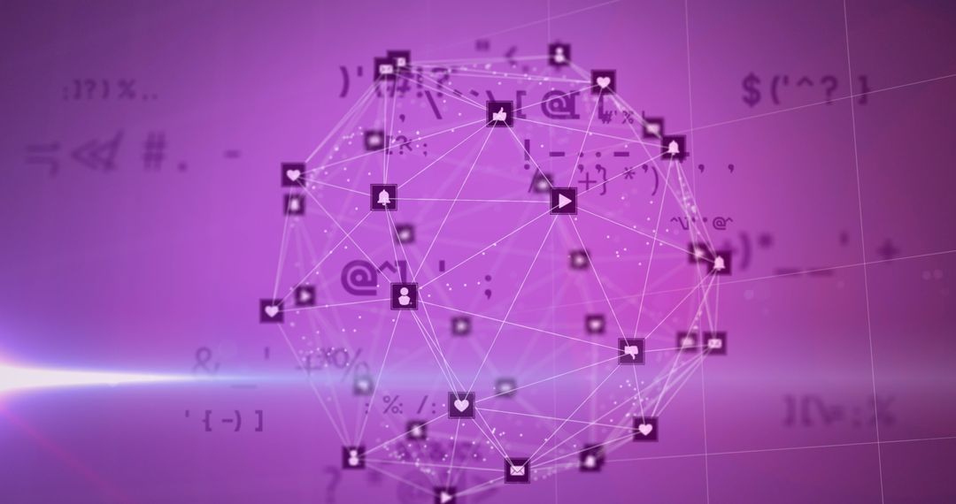 Global Digital Network Icons on Purple Background