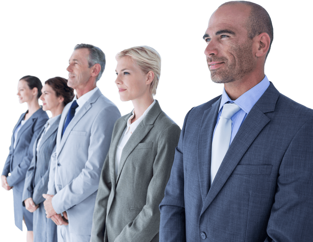 Transparent Standing Business Team in Professional Attire