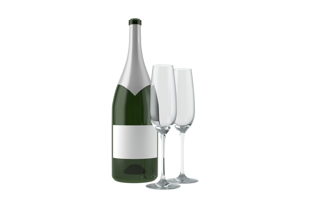 Transparent Bottle of Champagne with Glasses Isolated on Clear Background - Download Free Stock Images Pikwizard.com