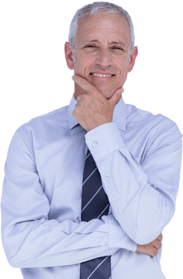 Confident Senior Businessman Posing with Smile on Transparent Background