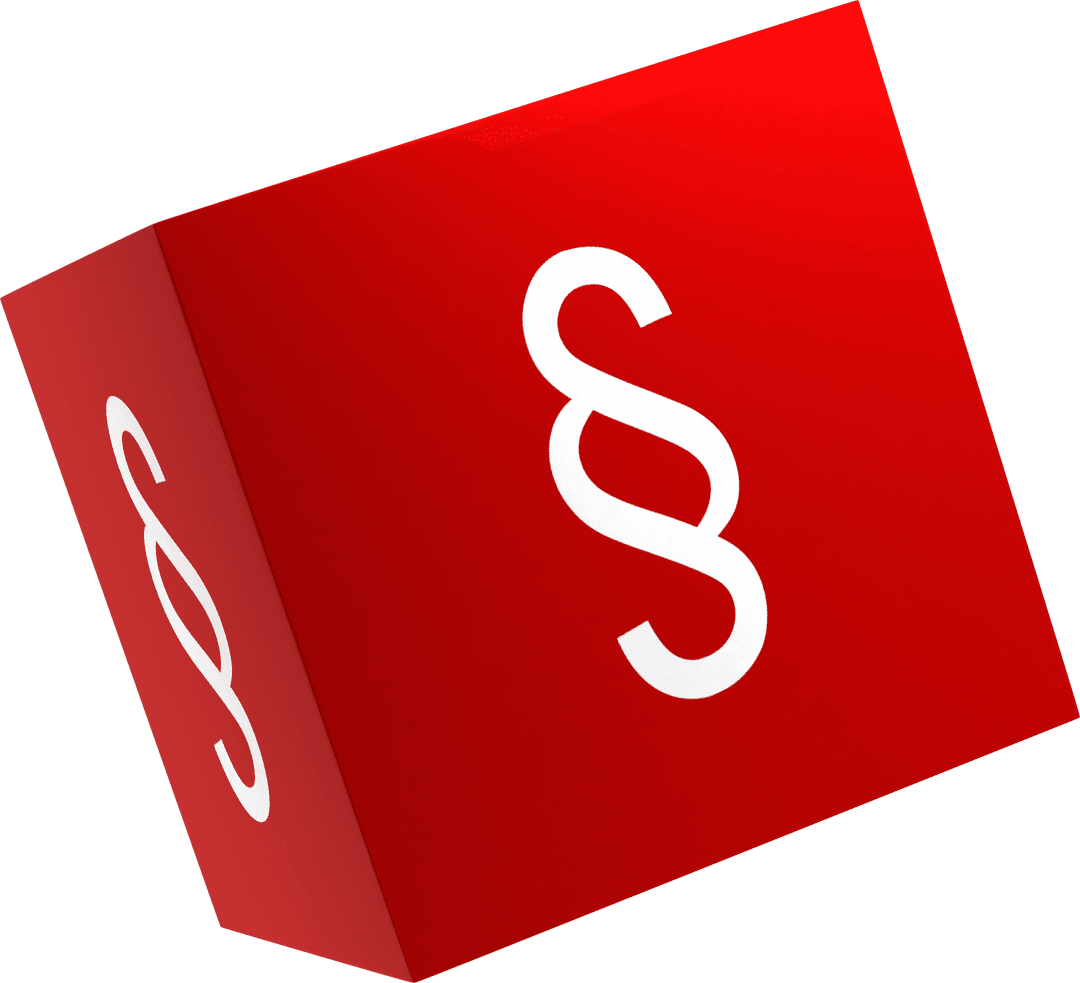 Transparent 3d red cube with white section symbol on each side