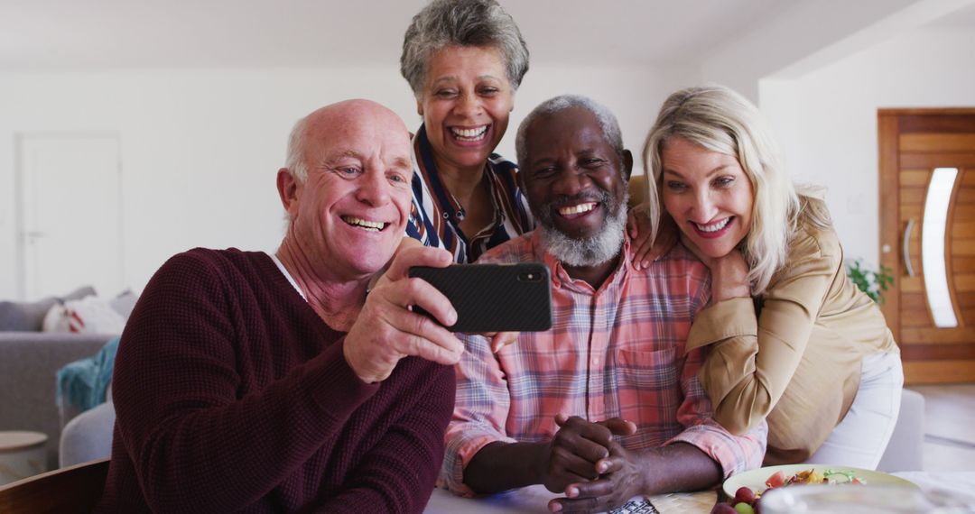 Happy Group of Senior Friends Taking Selfie at Home - Free Images, Stock Photos and Pictures on Pikwizard.com