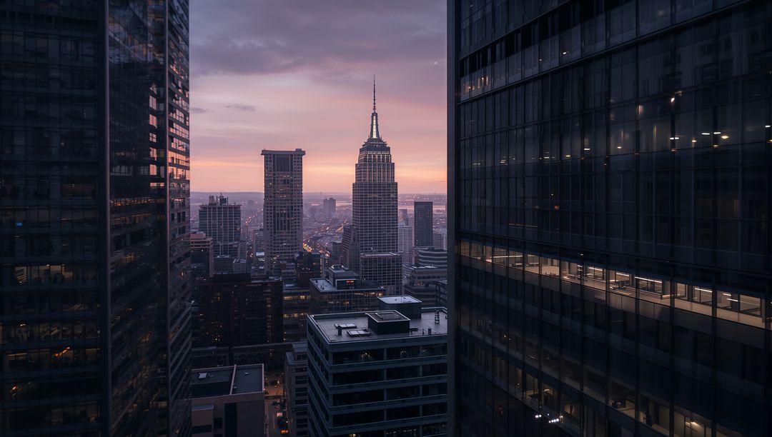 Empire State Building at Dusk amidst Skyscrapers
