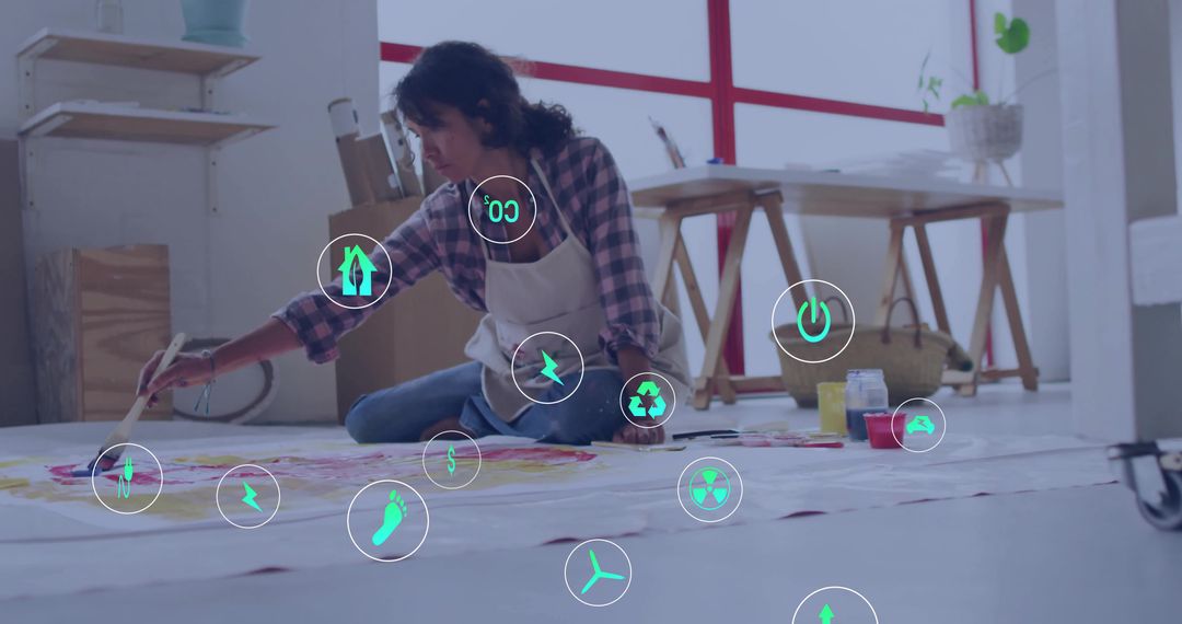 Artistic Woman Creating Expressive Artwork in Modern Studio