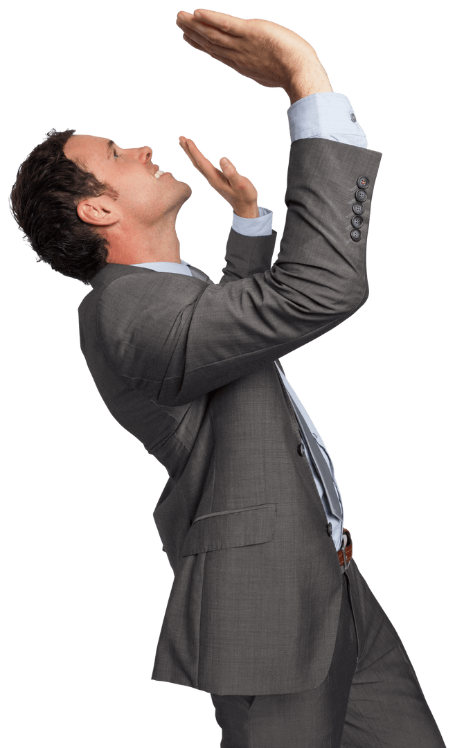 Joyful Businessman Celebrating Success with Open Pose on Transparent Background