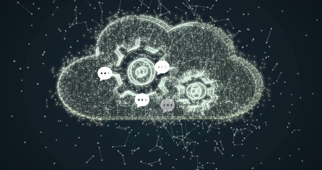Futuristic Digital Cloud with Gears and Speech Bubbles