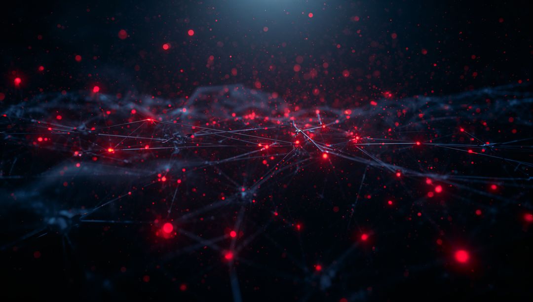 Futuristic Abstract Glowing Network of Red Nodes and Blue Lines