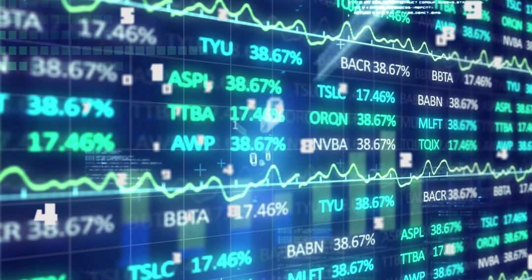 Digital Stock Market Display with Financial Index Trends