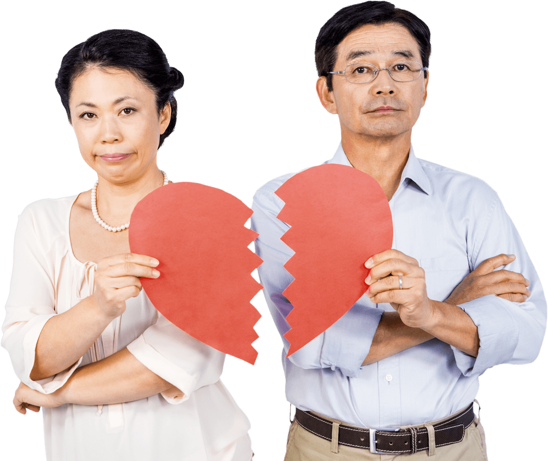 Transparent Couple Holding Broken Heart for Relationships Concepts