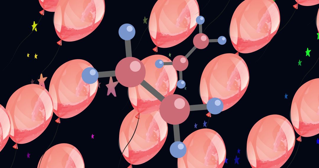 Molecules Floating Among Balloons and Stars Design