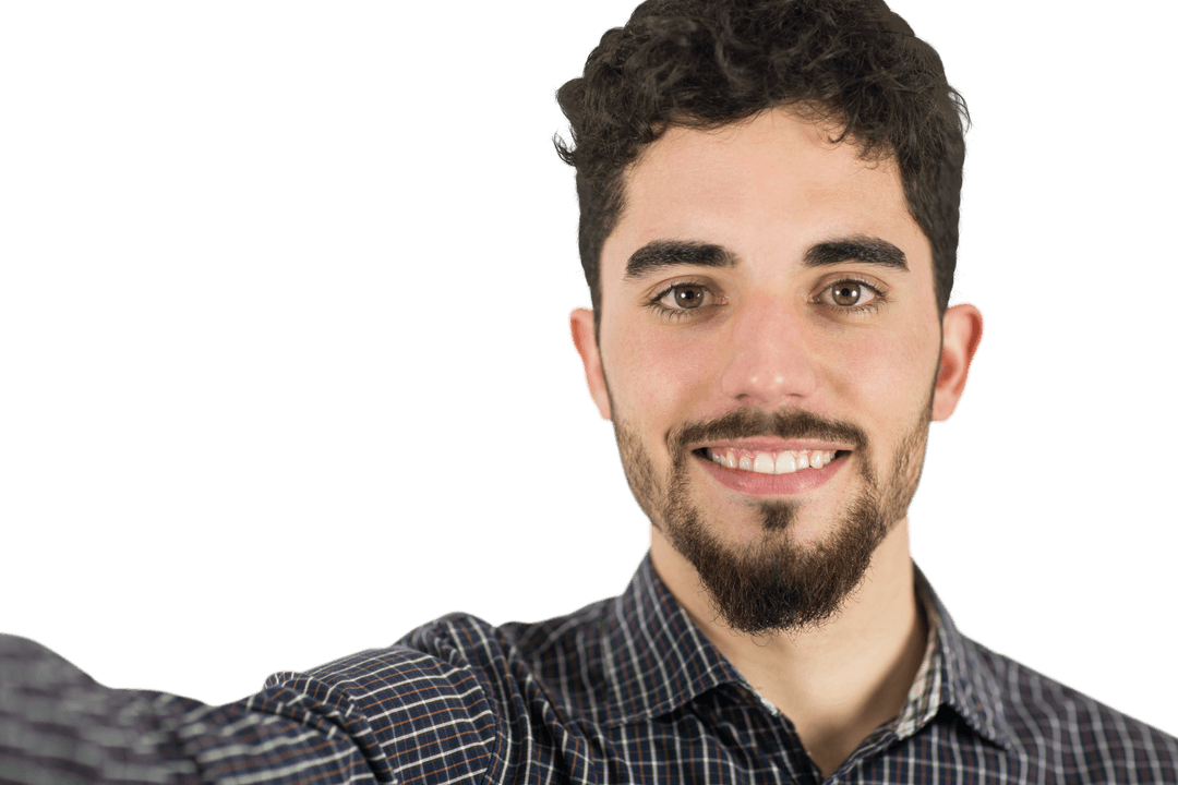 Smiling Casual Man Taking Selfie on Transparent Background