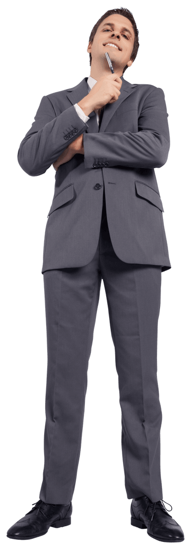 Thoughtful Businessman in Grey Suit Pondering Ideas Transparent Background