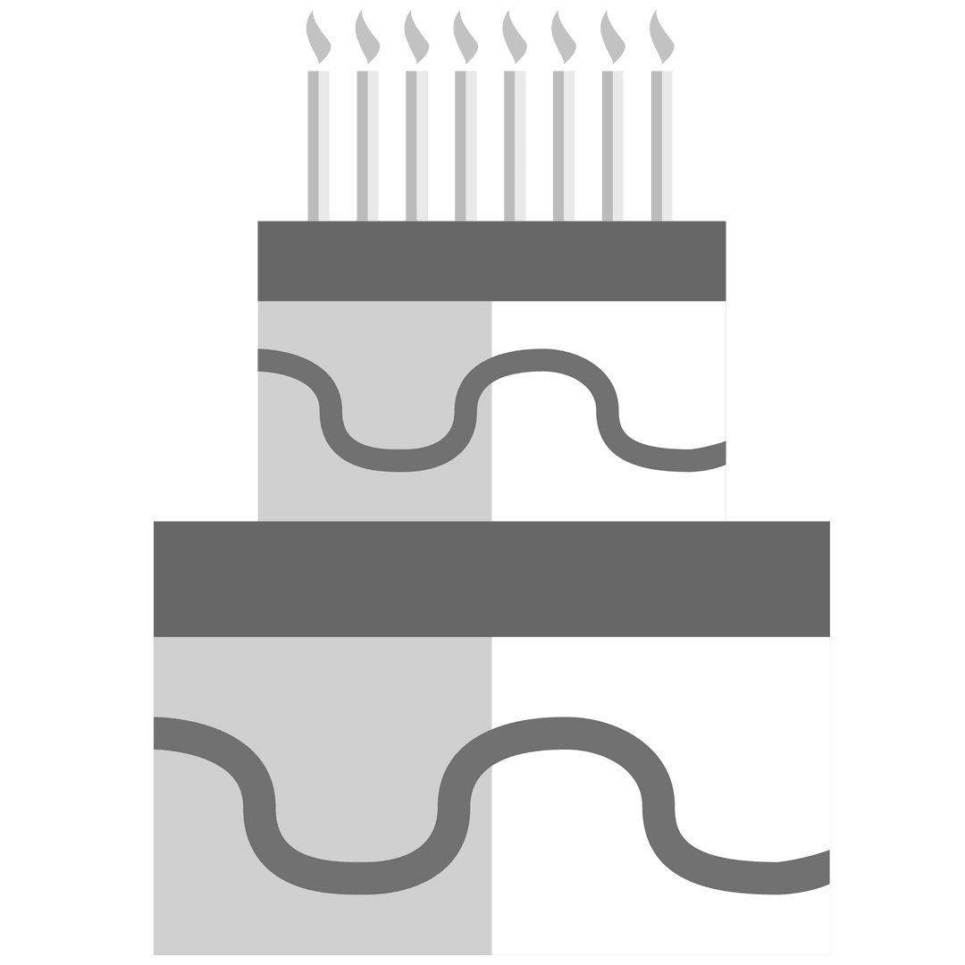 Monochromatic Birthday Cake with Candles on Transparent Background