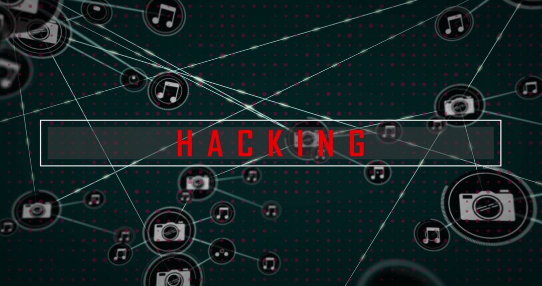 Cybersecurity Network Illustration with HACKING Text Highlight