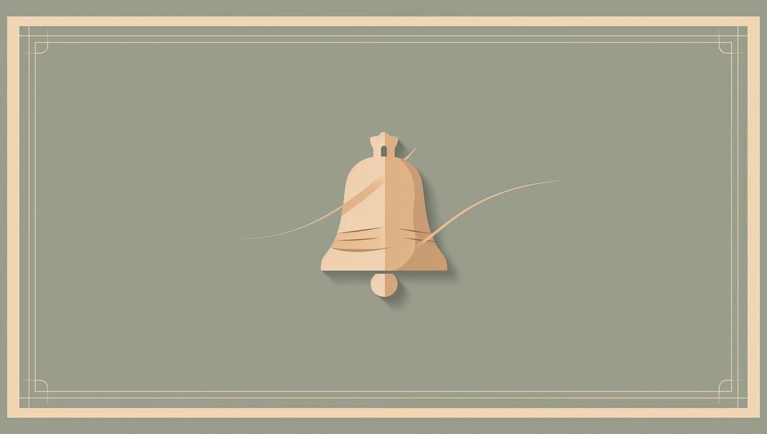 Minimalist Beige Bell Papercut Icon on Sage Background with Elegant Double Border