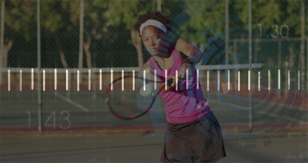 Determined Female Tennis Player in Action on Court