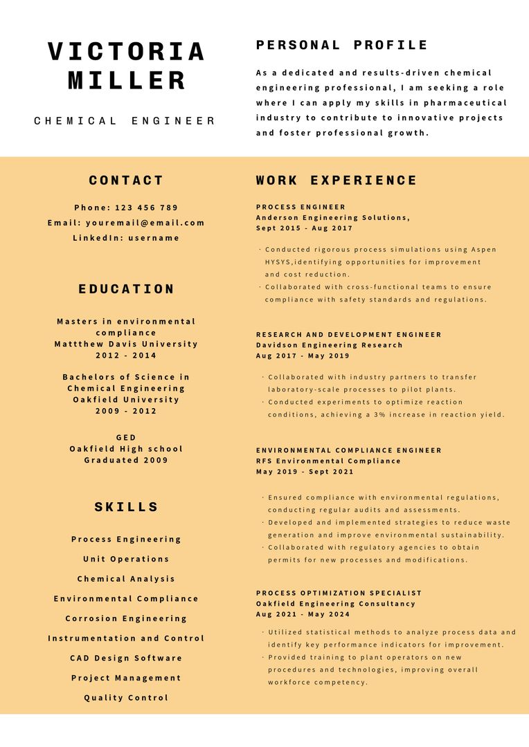 Chemical Engineer Resume Template with Clean and Modern Design - Download Free Stock Templates Pikwizard.com