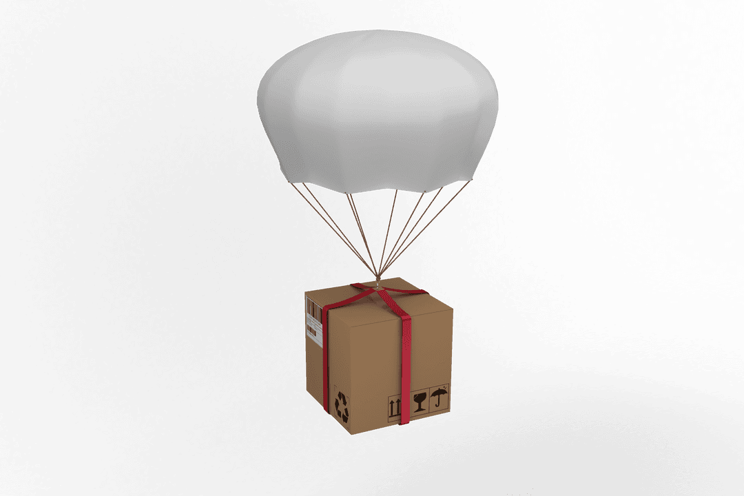 Transparent 3D Parachute Transporting Cardboard Box